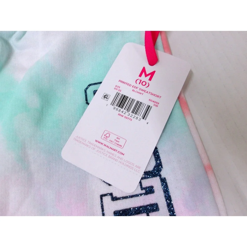 Justice Girls Tie Dye Fleece Shorts Pastel Glitter Logo NWT Size 10‎ / #26585